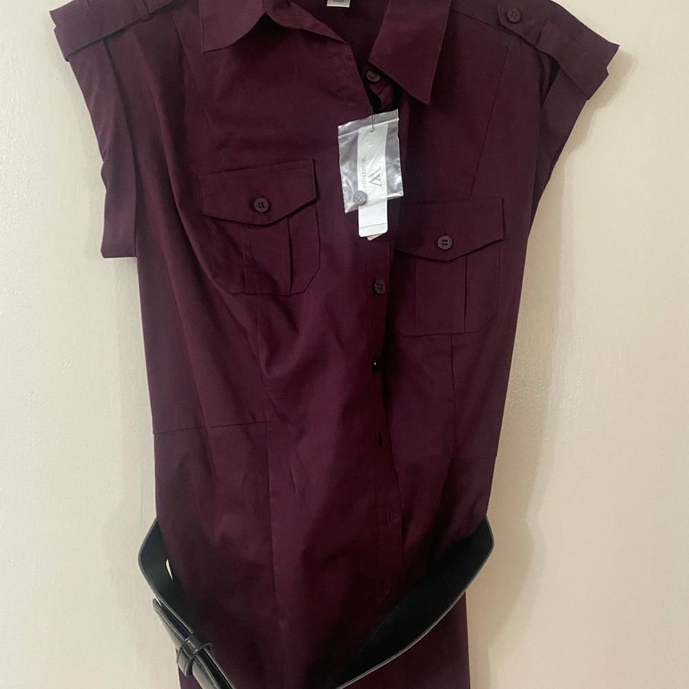 Plum Button-Up Dress with Belt